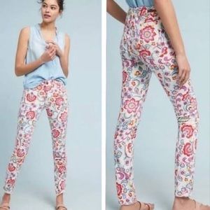 Anthropologie Pilcro Mid Rise Skinny White Floral Jeans, 29